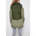 Autumn New Ladies Stand Collar Green Vest Jacket